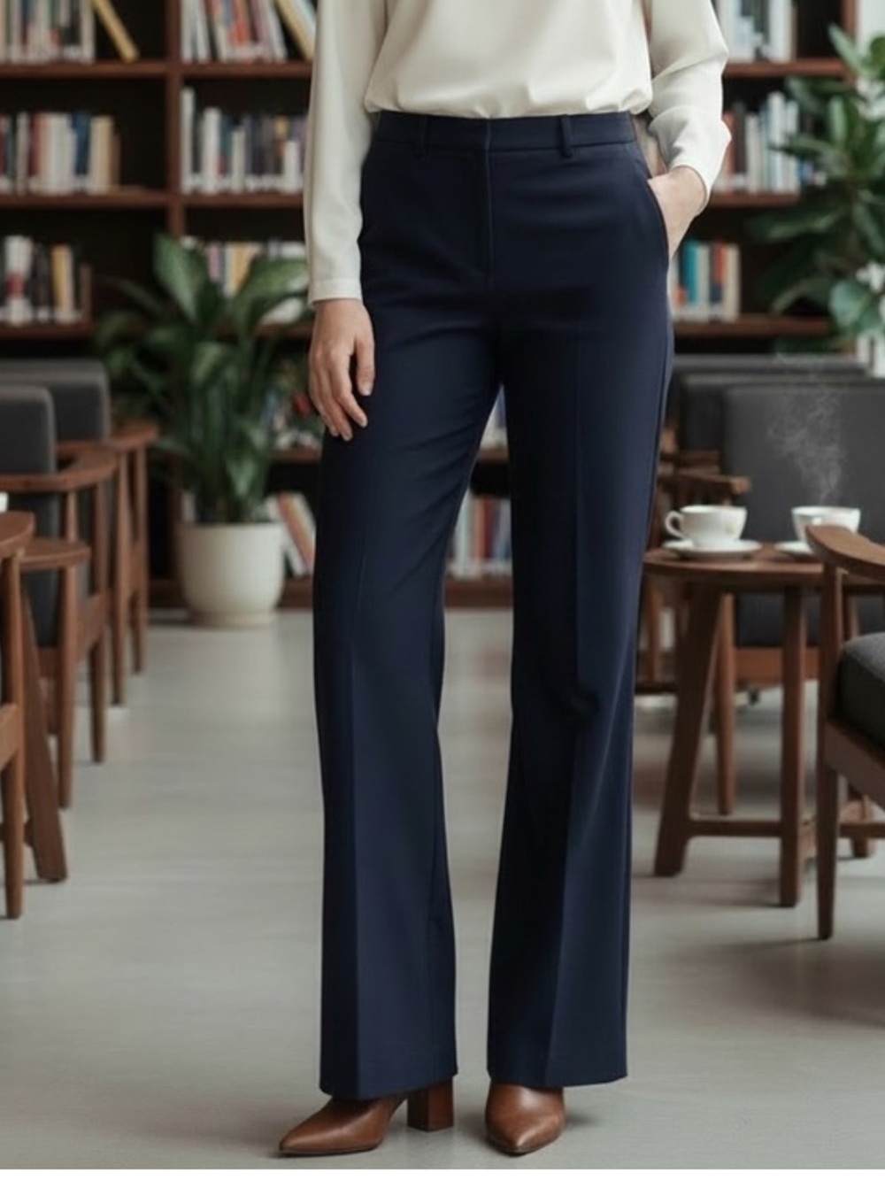 Theory Flare Leg Stretch Wool Dress Pants Trousers Navy Women’s 12